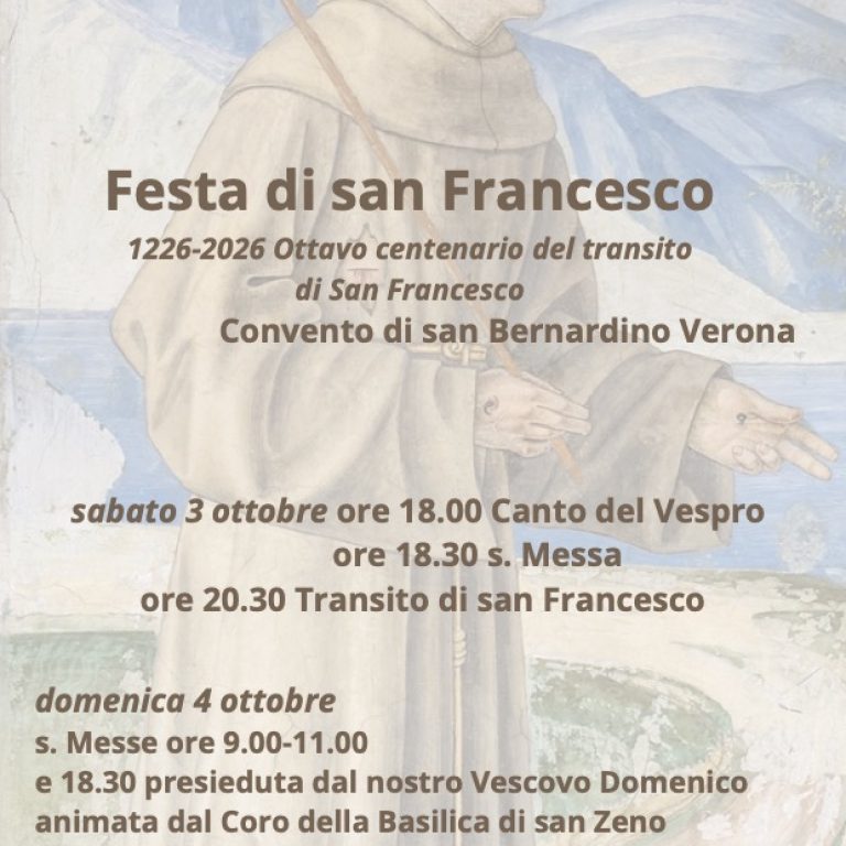 Festa di san Francesco 2026 chiesa di san Bernardino Verona